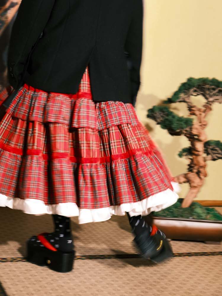 Plaid Rose Embroidery Cake Skirt