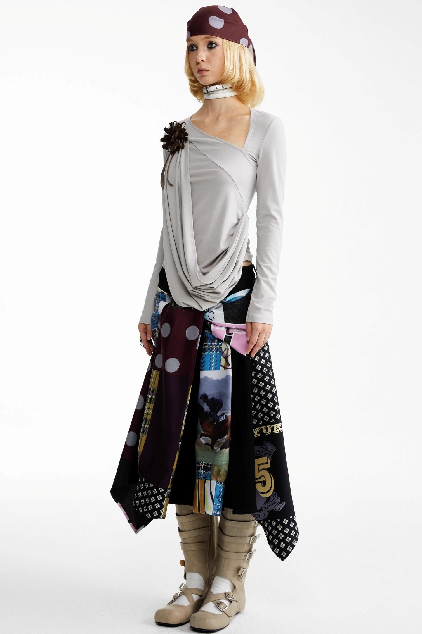 Street Print Deconstructed Stitched Skirt