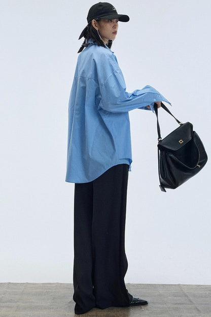 Blue Pointed Long-Sleeved Shirt