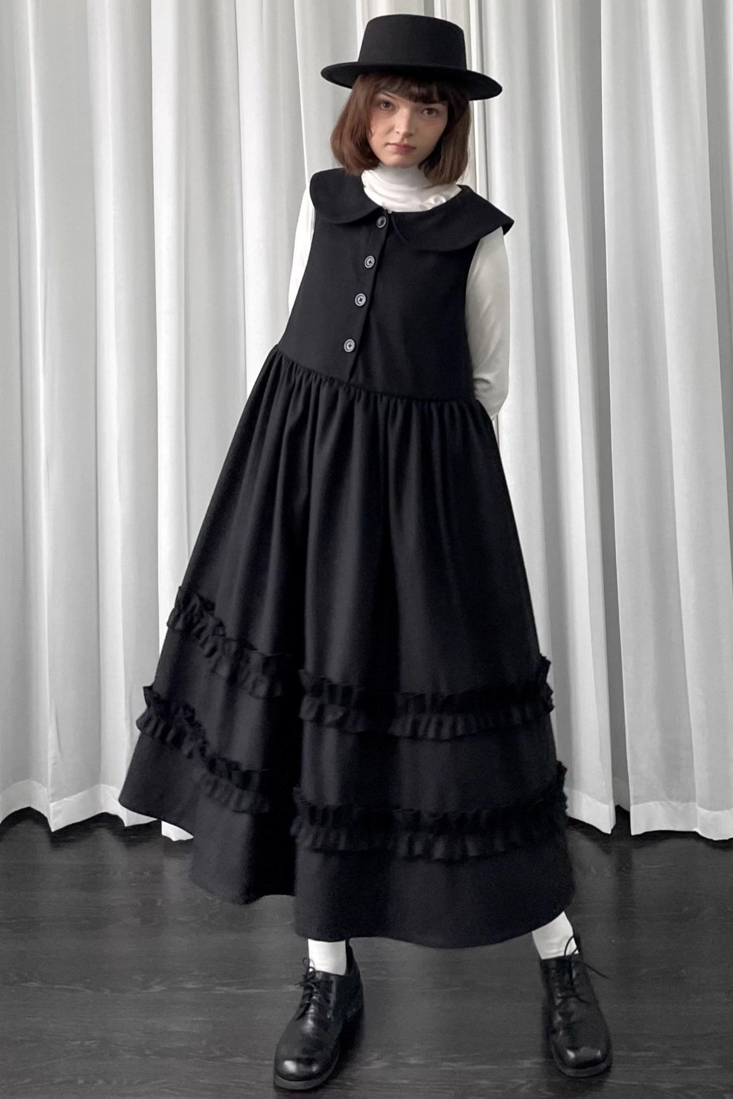 Black Woolen Layered Vest Dress