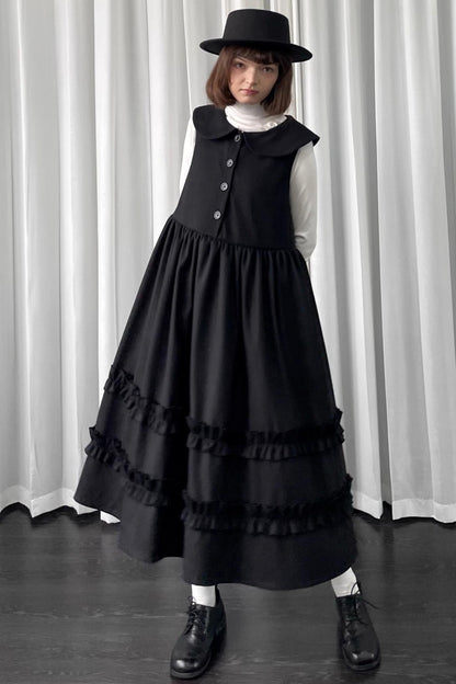 Black Woolen Layered Vest Dress