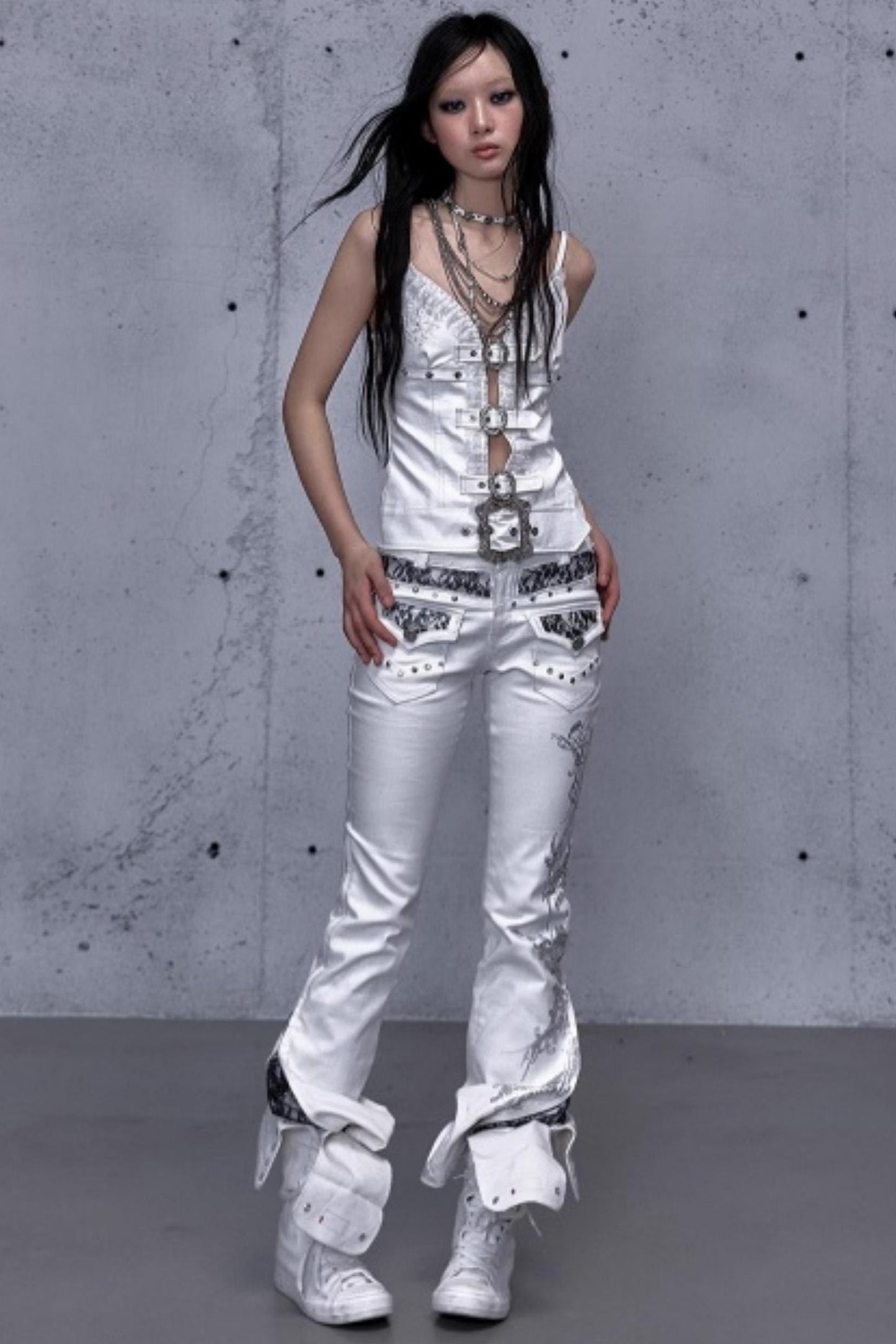 Retro Gold Foil Denim Pants