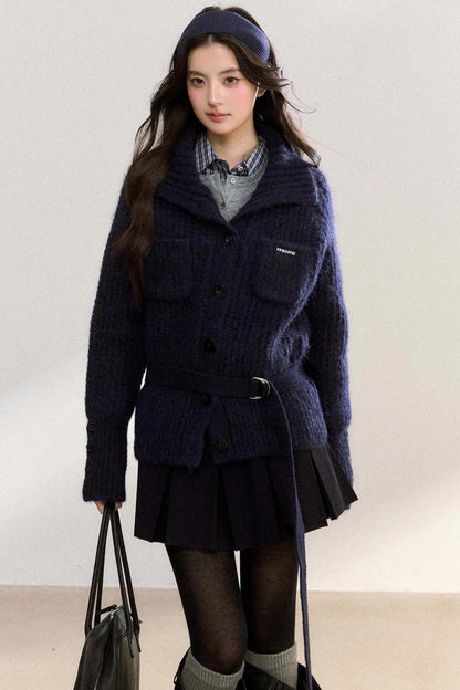 Double Pocket Button-Up Knit Jacket