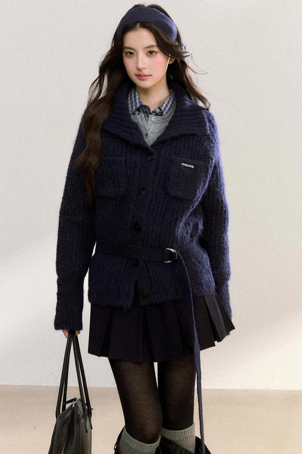 Double Pocket Button-Up Knit Jacket