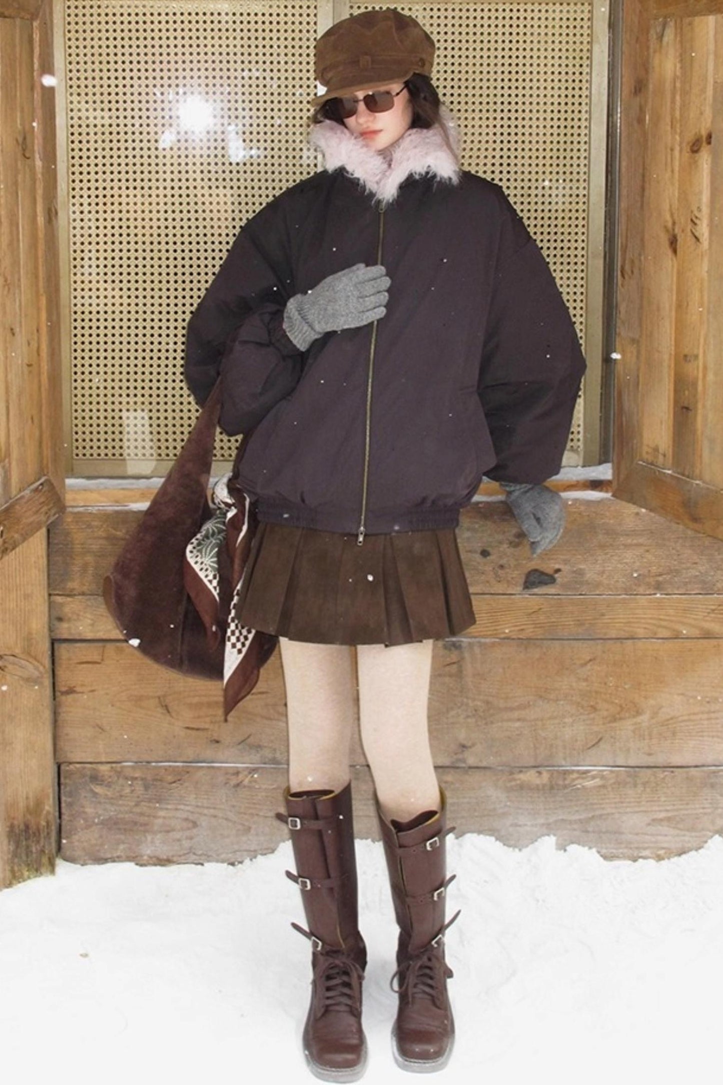 Vintage Distressed Leather Pleated Skirt