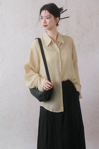 Sun-Protective Yellow Striped Shirt