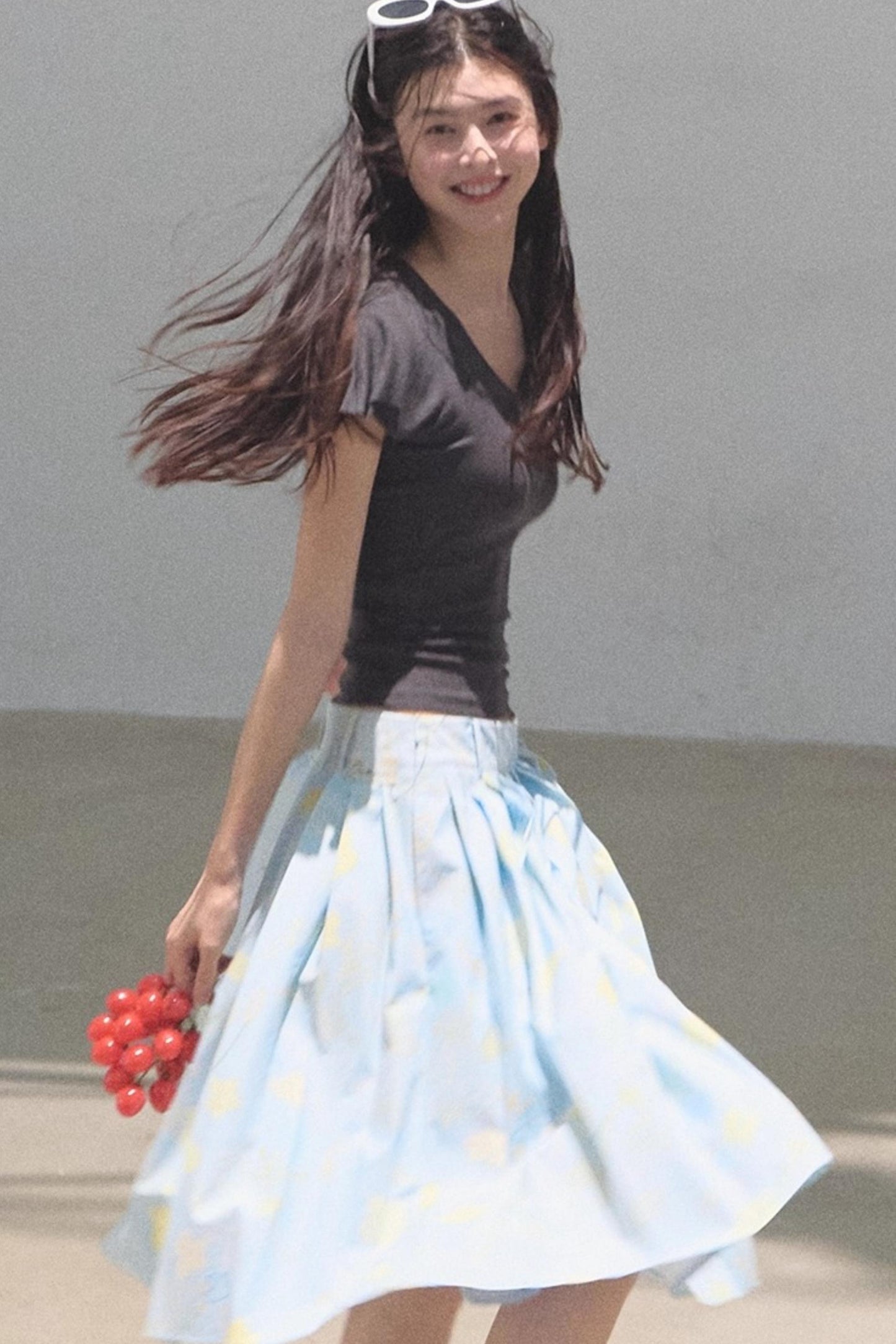 Poplin Pleated Midi Skirt