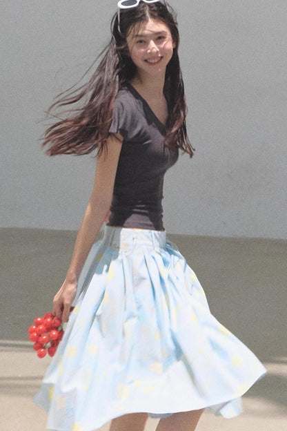 Poplin Pleated Midi Skirt