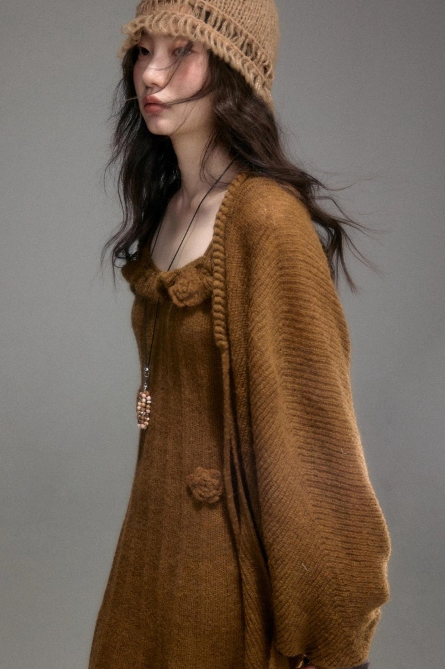 Crochet Knit Camisole Dress Cardigan Set-Up