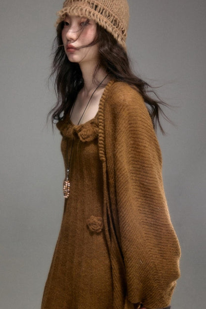 Crochet Knit Camisole Dress Cardigan Set-Up