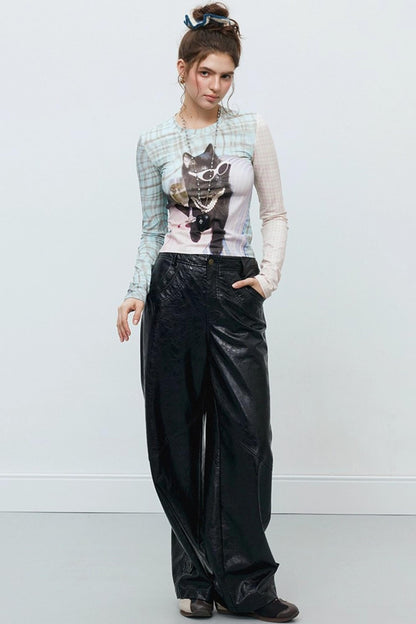 Slim Straight Leather Pants