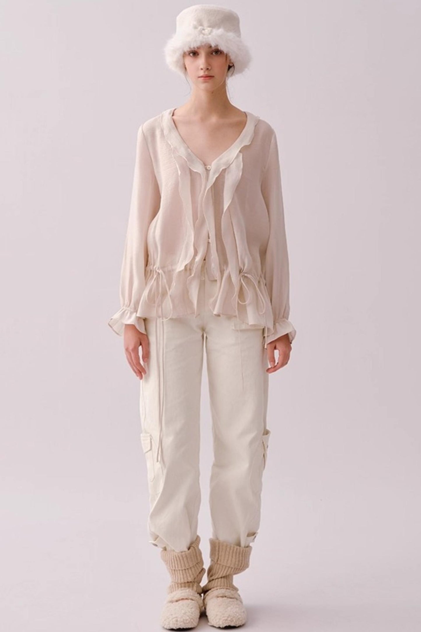 Lyocell Ruffled V-Neck Shirt