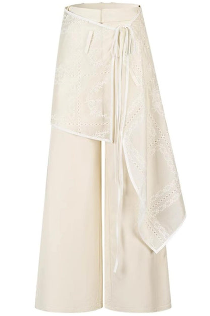 White Lace Wide-Leg Pants