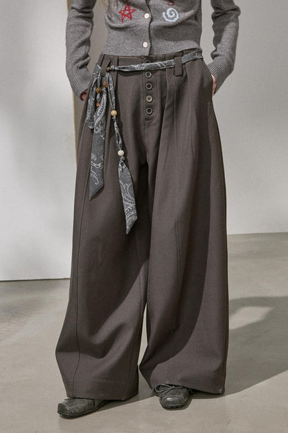 Button Pleated Cargo Pants