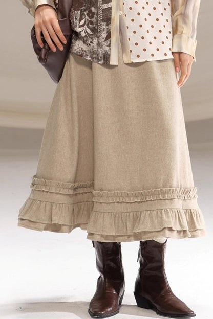 Hazelnut Lace Wool Skirt