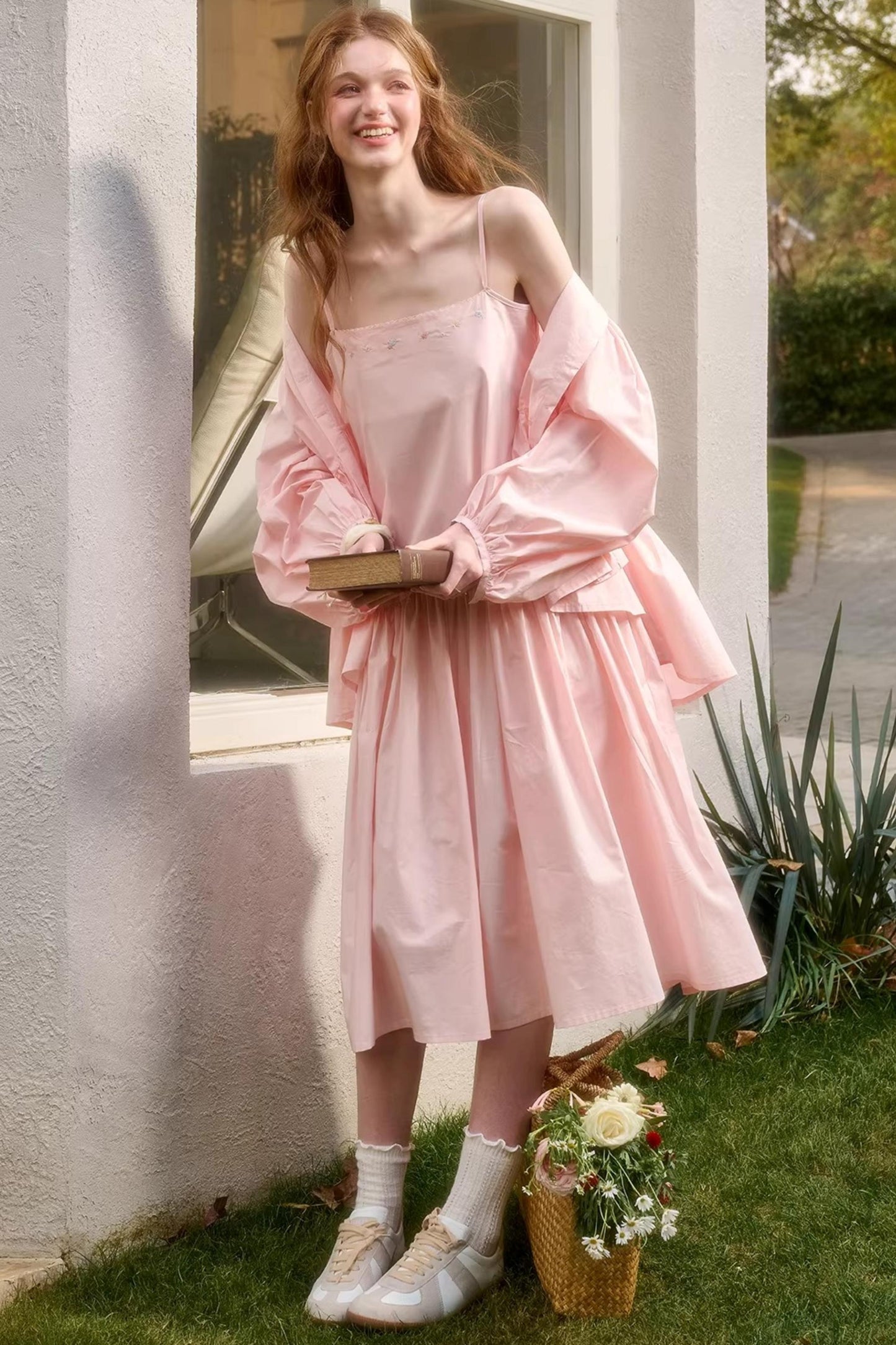 Baby Pink Cotton Dress Set-Up