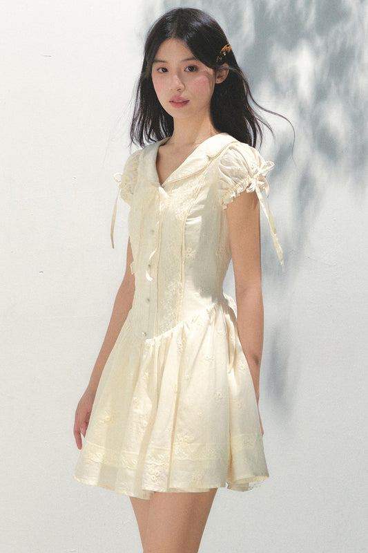 Holiday Embroidered Bubble Sleeve Dress