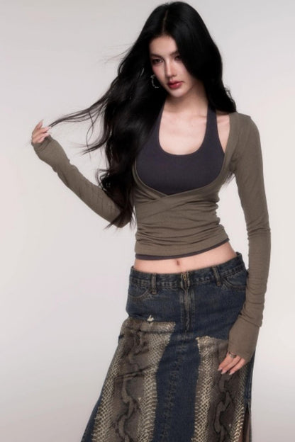 Two-Piece Halterneck Long Sleeve Top