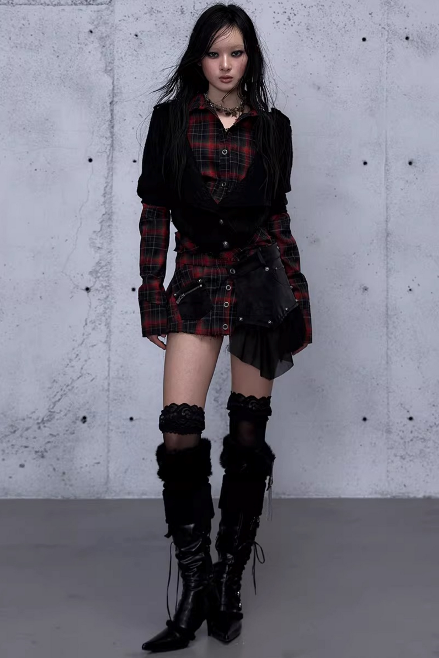 Plaid Knit Irregular Top