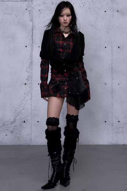 Plaid Knit Irregular Top