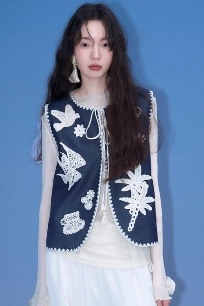 Island Tea Flower Embroidered Top & Skirt Set-Up