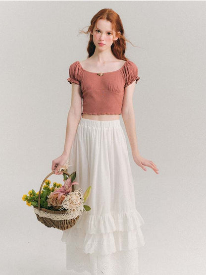 Rose Corsage Puff Sleeves Ballet T-Shirt