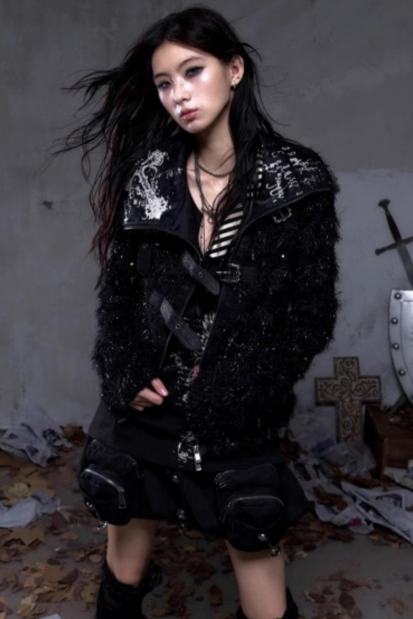 Vintage Dark Knight Plush Patchwork Coat