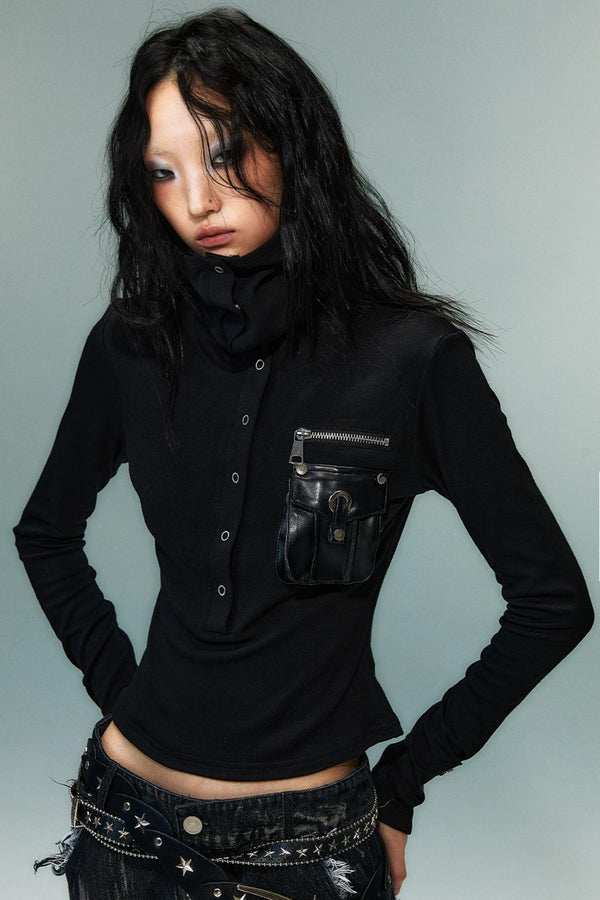 Punk High Neck Slim Knit Base Top