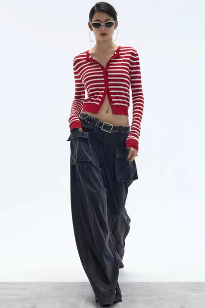 Striped Color-Block Knitted Cardigan