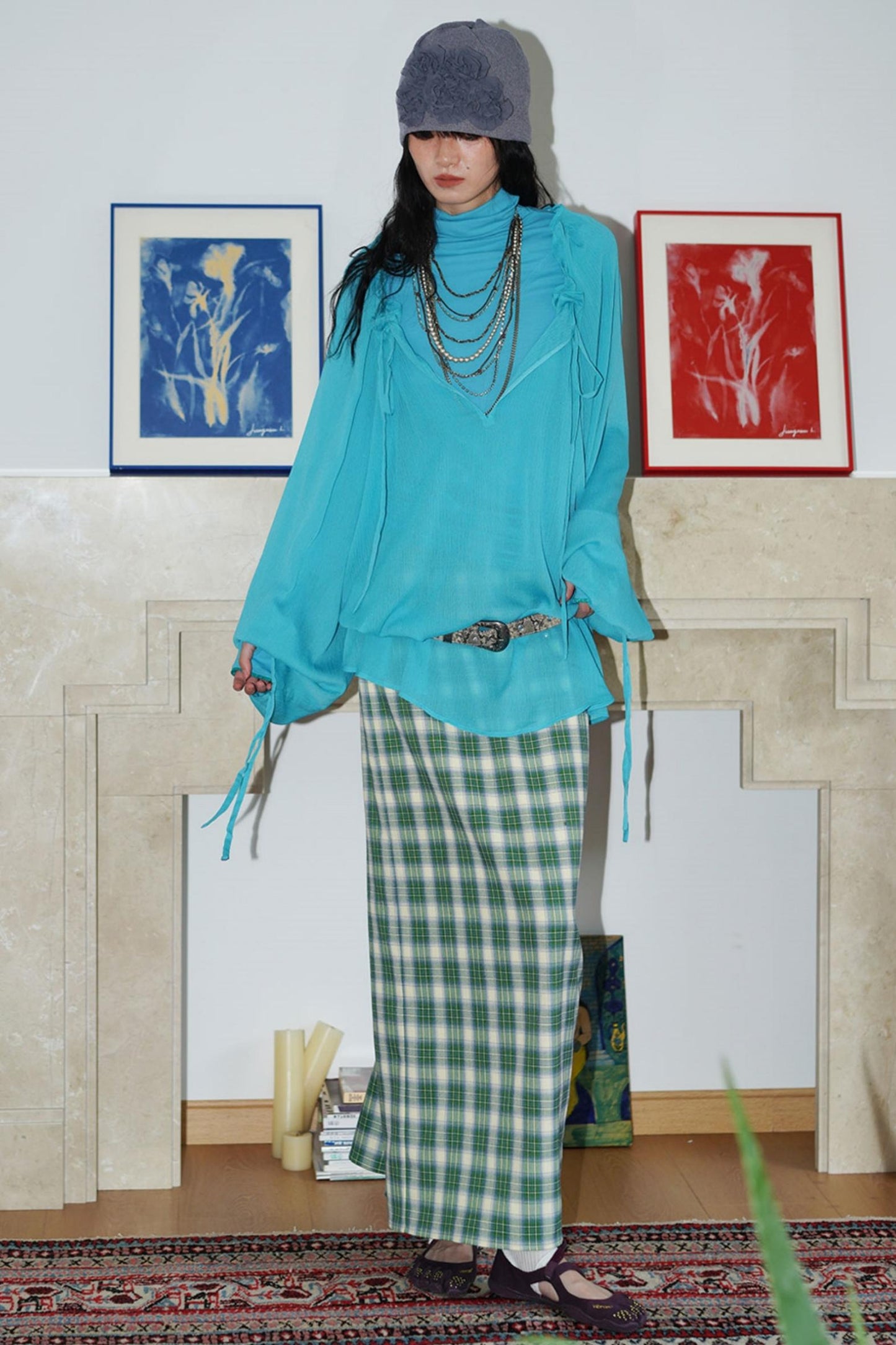 Vintage Long Straight Pleated Skirt