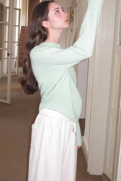 Mint Violet Slanted Hem Sweater