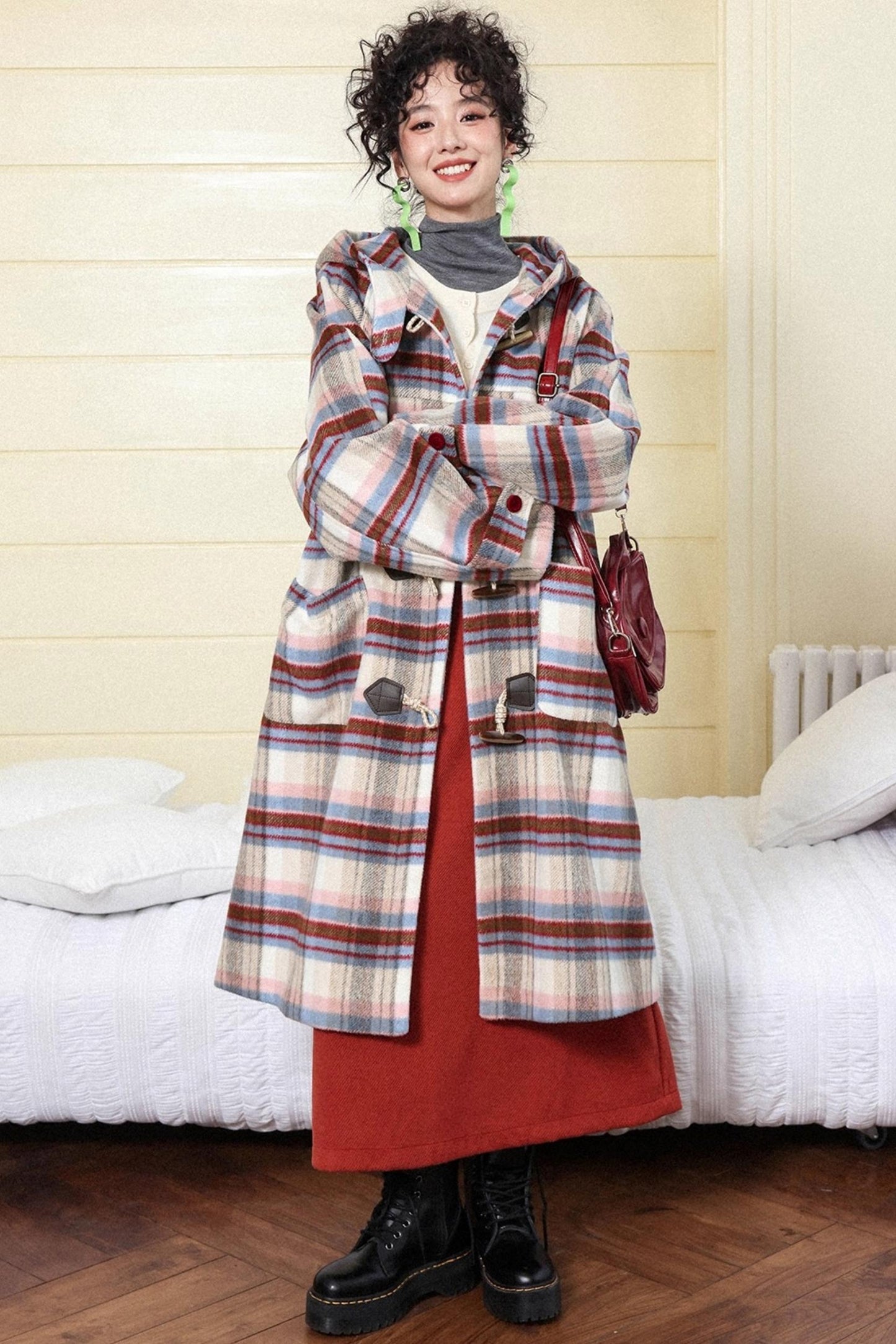 Velvet Dream Plaid Hooded Wool Jacket