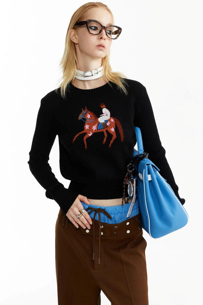 Equestrian Race Pattern Knitted Sweater