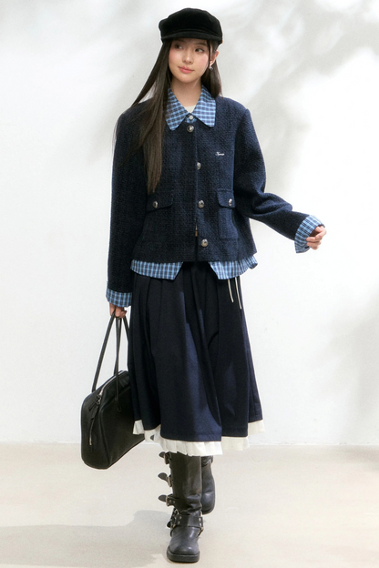 Knit Contrasting Sweater Skirt Set-Up