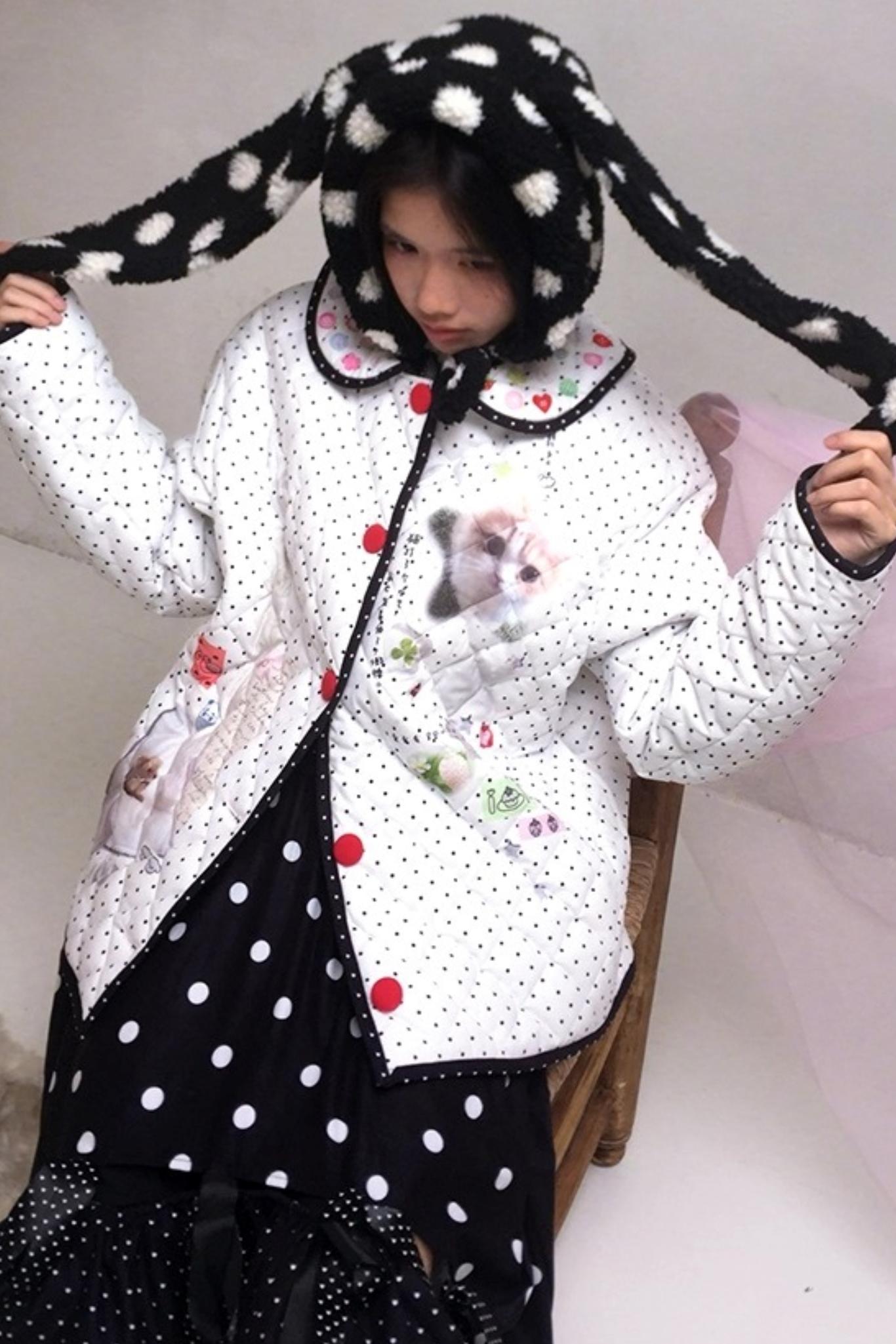 Happy Polka Dot Rabbit Ears Bow Hat