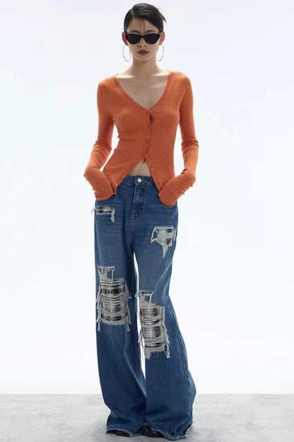 Vintage Sunset Orange Knit Cardigan