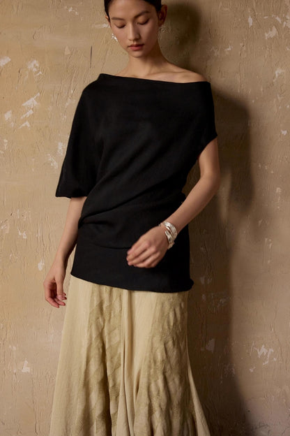 Black Shoulder Irregular Design T-Shirt