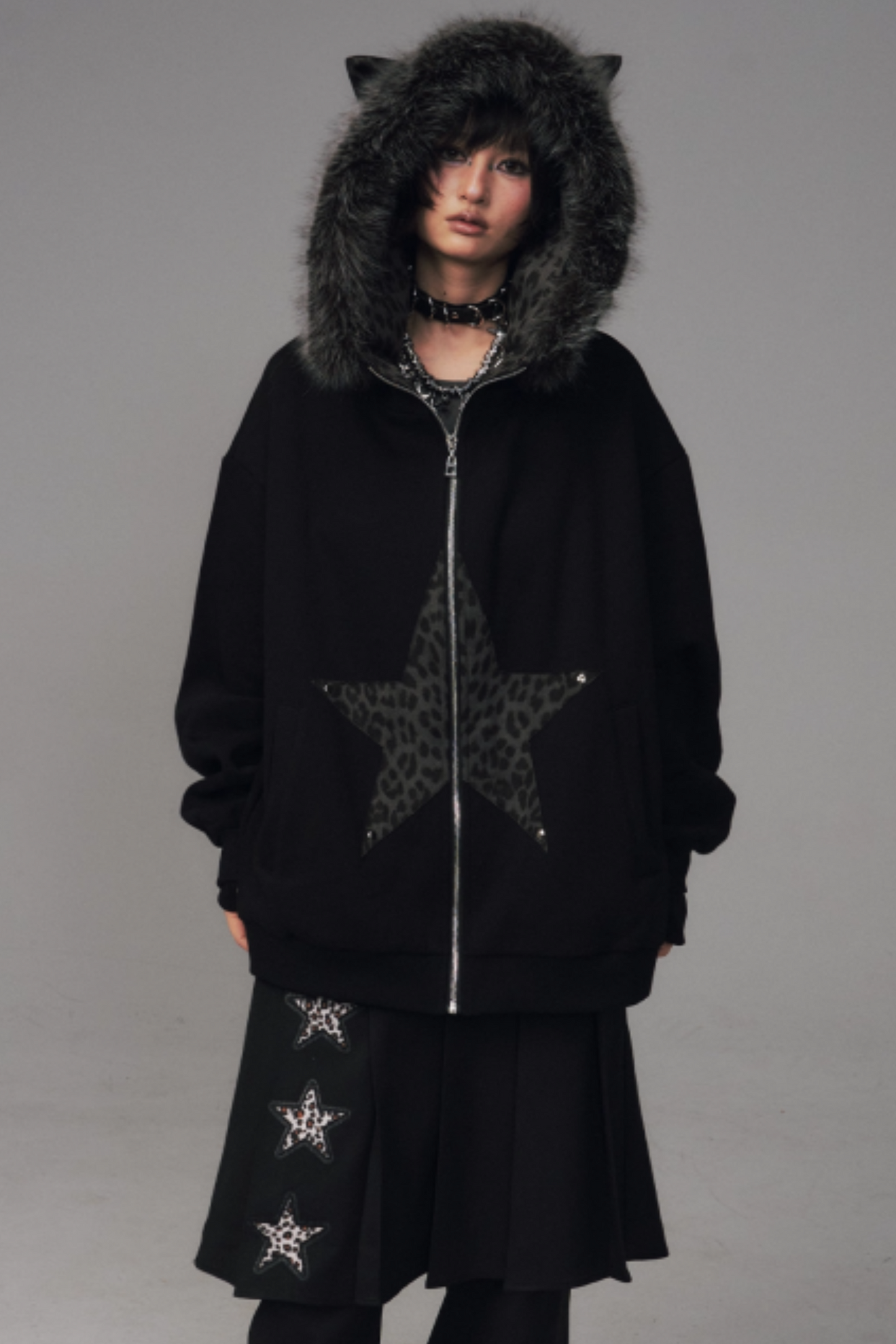 Cat-Ear Leopard Hooded Jacket