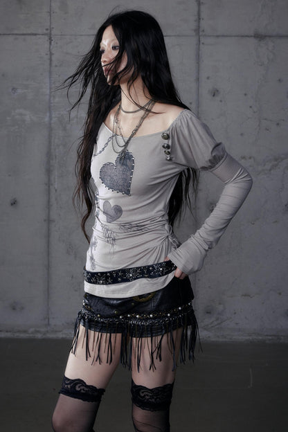 Puff Sleeve Punk Print Shirt