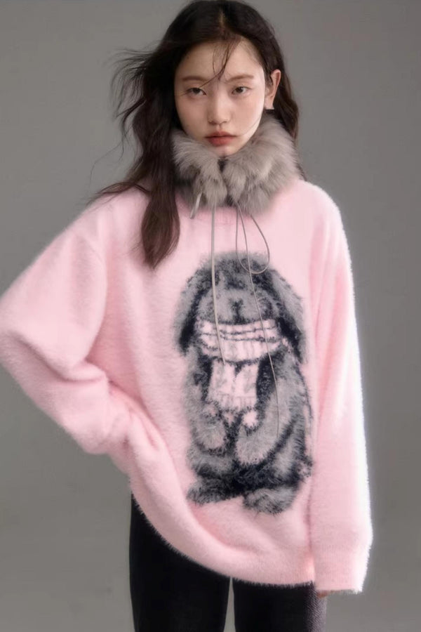 Color-Blocked Rabbit Jacquard Sweater