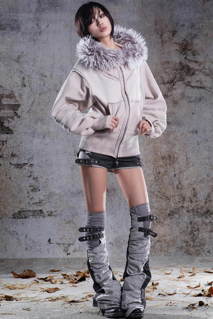 Vintage Lantern Sleeve Hooded Jacket