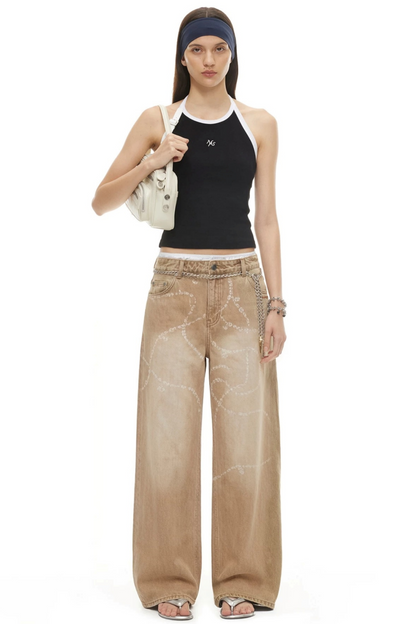 Wide-Leg Diamond Chain Jeans