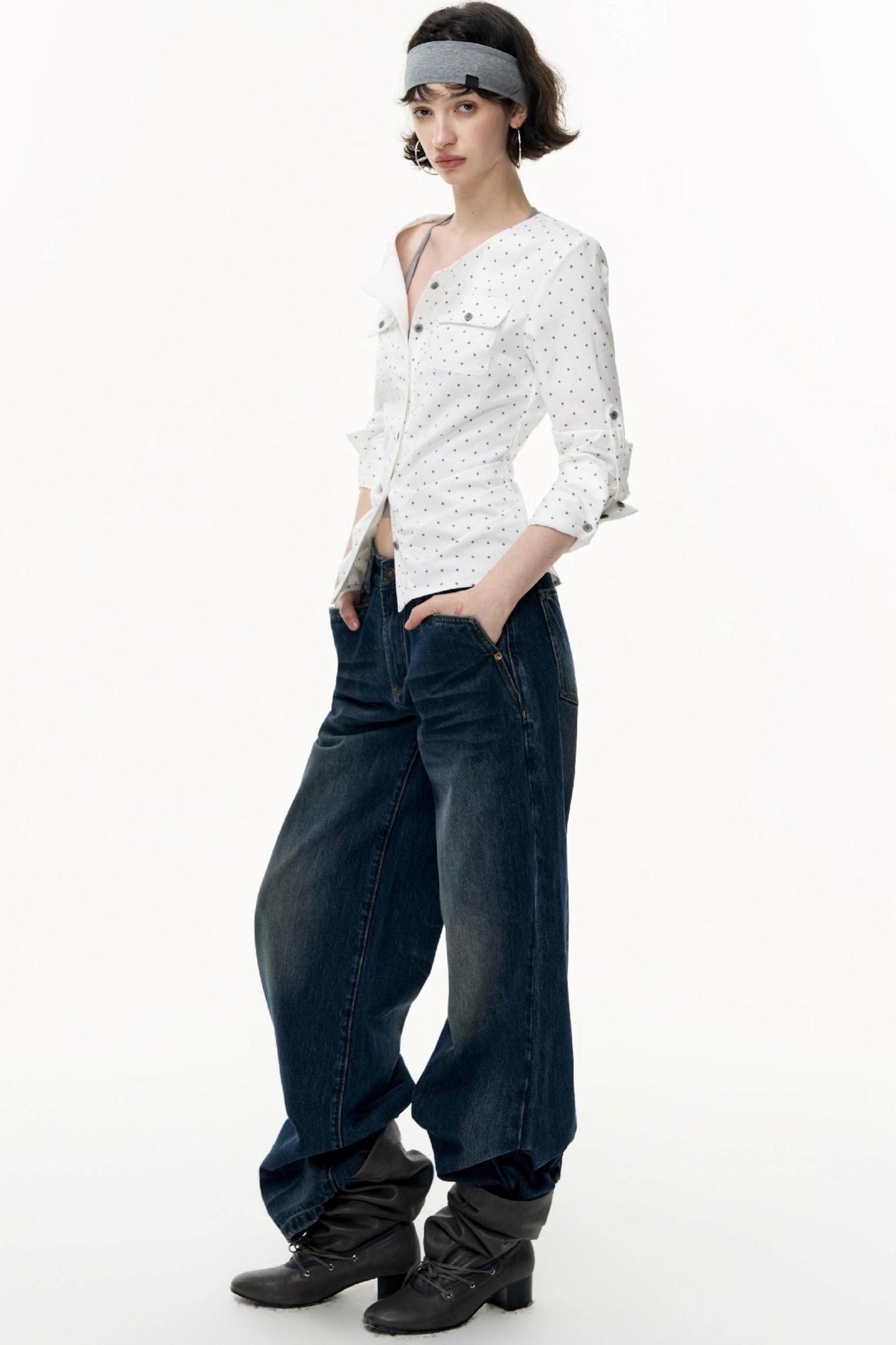 Retro Polka Dot Long Sleeve Shirt