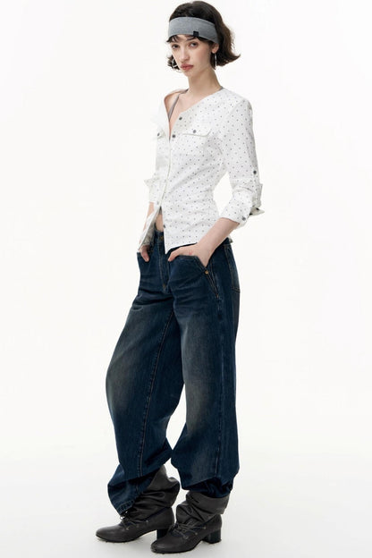 Retro Polka Dot Long Sleeve Shirt