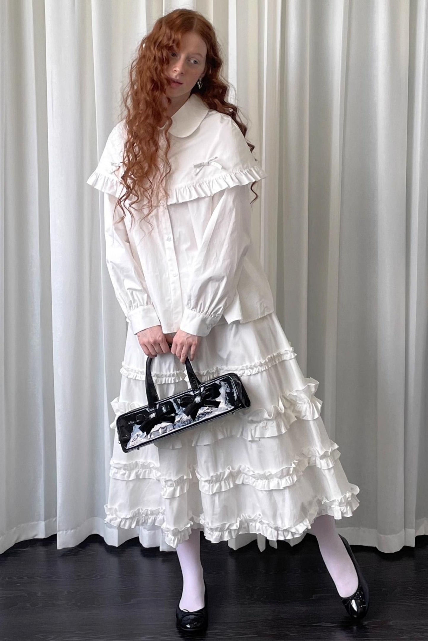 Navy Lace Doll Collar Shirt