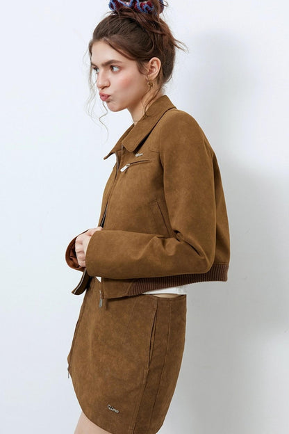 Caramel Brown Faux Suede Jacket Set-Up