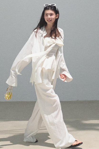 Eternal River Linen Bandeau Top & Wide-Leg Trousers Set-Up