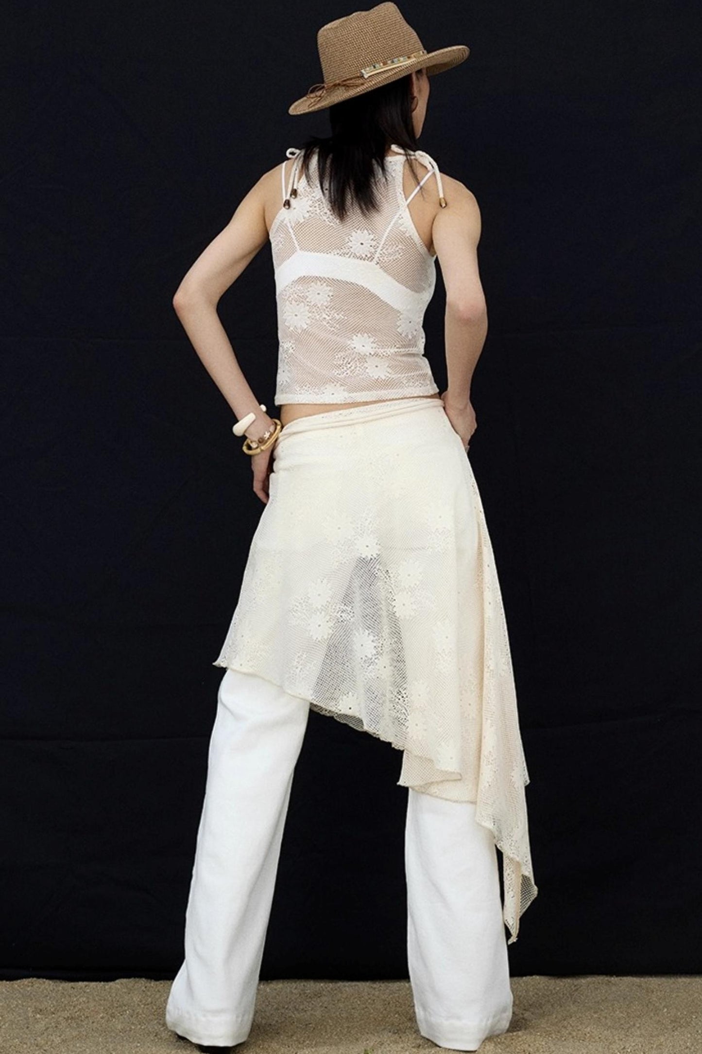 Jacquard Lace-Up Layered Skirt Set-Up