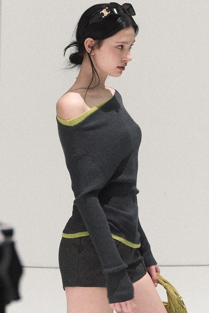 Wool Off-Shoulder Knit Top