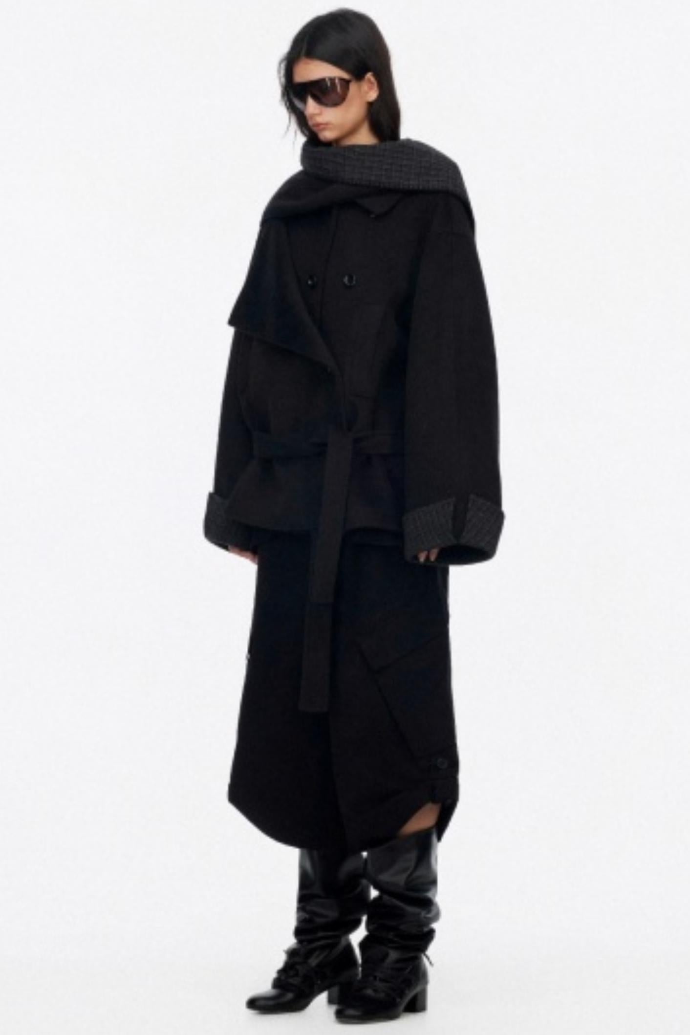 Lapel Asymmetrical Wool Coat Set-Up